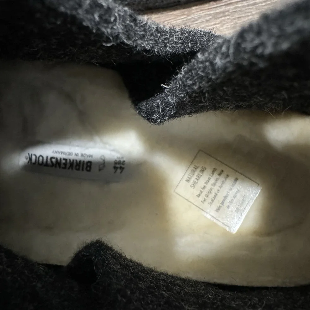 Birkenstock Andermatt Wool Felt Slipper Booties Black Grey Sz 44 Shearling Lined